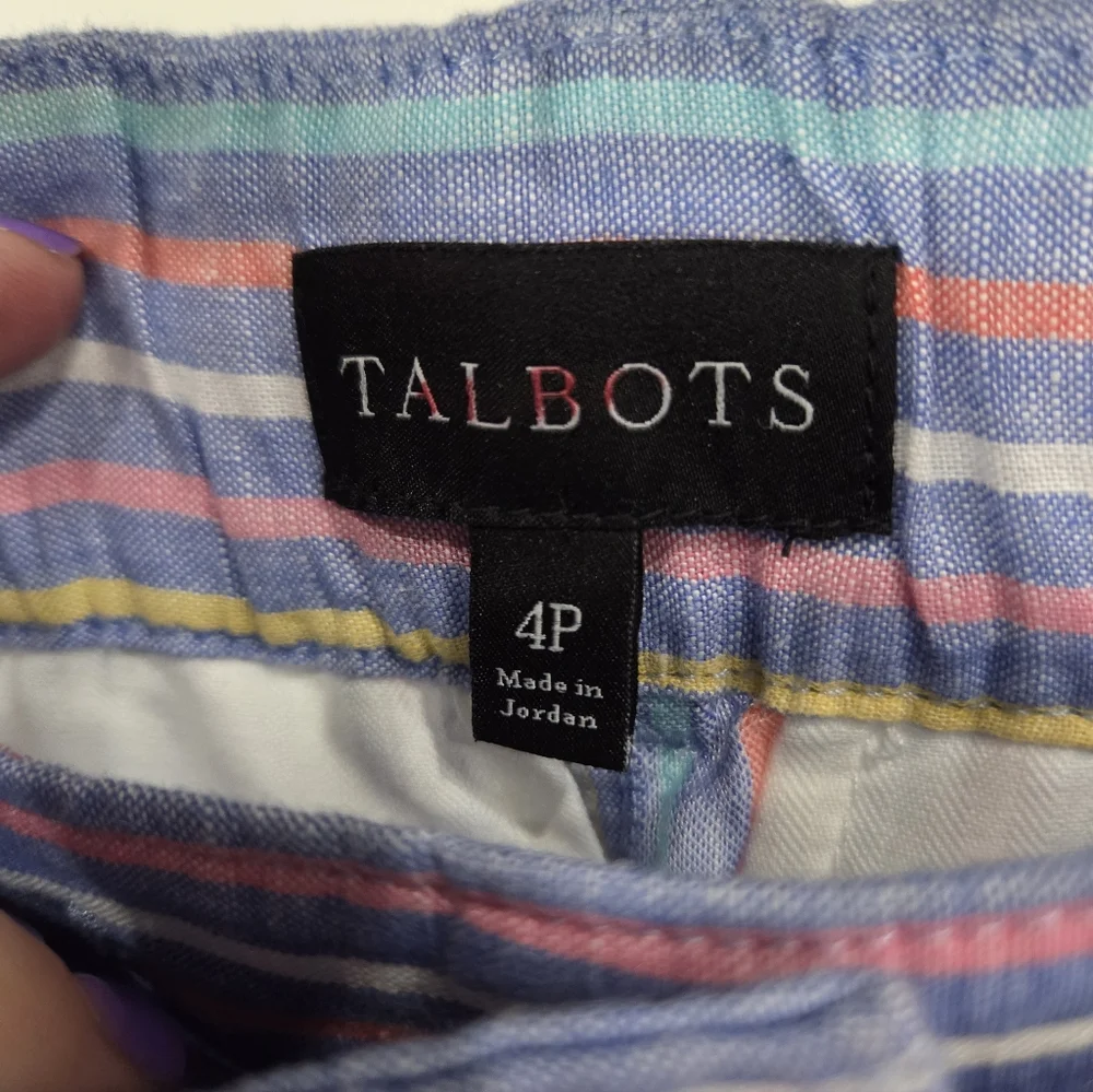 TALBOTS WOMEN'S LINEN STRIPPED SHORTS WITH TIE BELT SIZE 4P